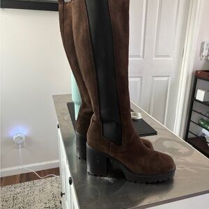 Women's Brown Suede Over-the-Knee Block Heel Boots